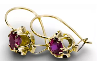 Kolczyki z żółtego 14k złota 585 z Rubinem vec035y Sowiecki styl Vintage unikatowe Vintage Art Deco ZSRR Sowiecki Rosyjski styl